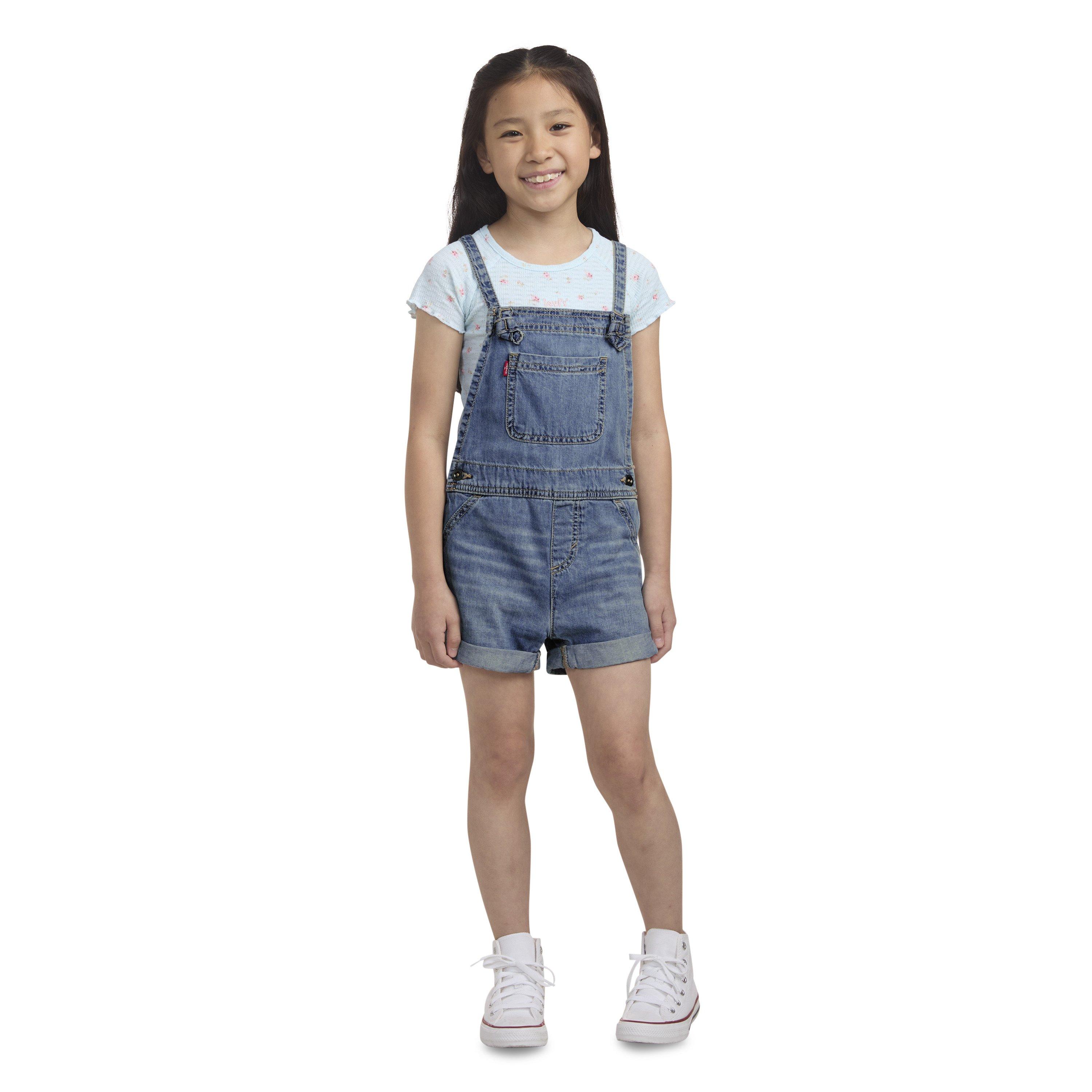 Levi's Little Girls' Knot Strap Dark Blue Wash Denim Shortalls - BLUE